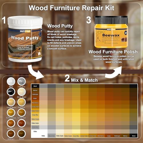 Kit de Reparación de Muebles de Madera Hupeyna, 21 Pzs de Masilla, Rellenos y Cera de Abeja - Repara Grietas, Rayones, Agujeros y Descoloraciones en - imagen 3