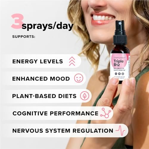 COMPLEMENT Spray Líquido Vegano de Vitamina B12 Triple - 1500 mcg para Energía, Ánimo y Función Cognitiva - Sabor Frambuesa (60 Porciones) - imagen 2