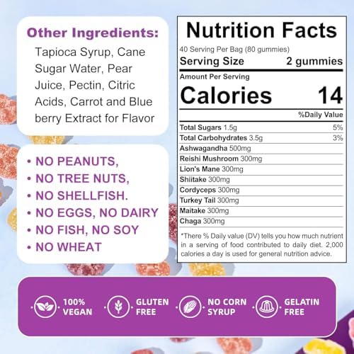 Gomitas Orgánicas PPG BEST con Hongos Funcionales: Ashwagandha, Reishi, Cola de Pavo, Maitake, Shitake, Chaga y Cordyceps - Aumenta Cognición y - imagen 3