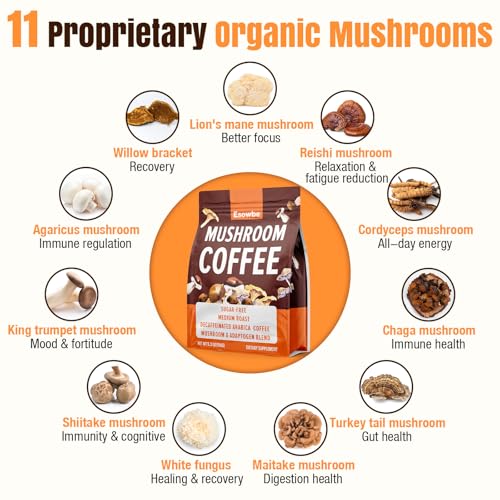 Café de Hongo 23 en 1 Instantáneo - Sin Azúcar, con 100% de Frutos de Melena de León, Chaga, Cordyceps, Reishi, Ashwagandha, Arabica Descafeinado, - imagen 4