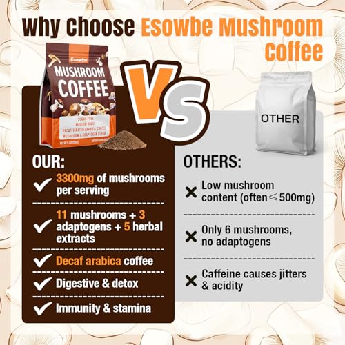 Café de Hongo 23 en 1 Instantáneo - Sin Azúcar, con 100% de Frutos de Melena de León, Chaga, Cordyceps, Reishi, Ashwagandha, Arabica Descafeinado, - imagen 6