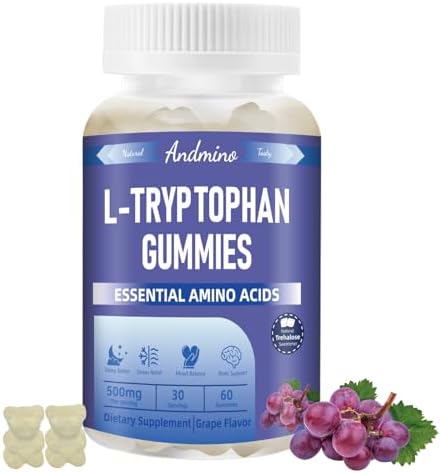 Gomitas de L Triptófano Andmino 500mg con Trehalosa, Relajación Natural y Soporte de Serotonina, Veganas, Sin Gluten, Sabor Uva, 60 piezas - imagen 1
