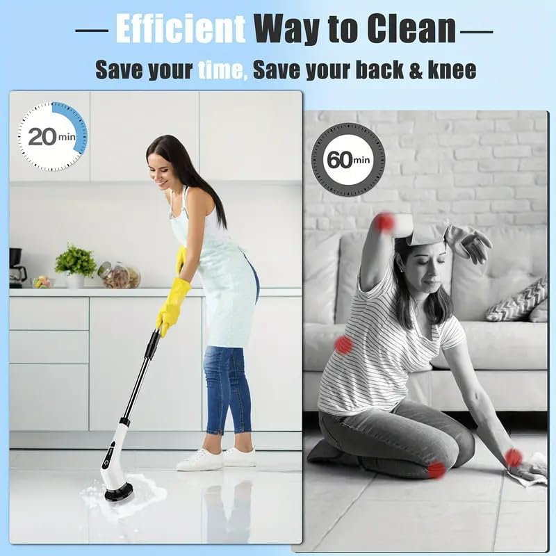 Cepillo Limpiador Eléctrico Inalámbrico, Cepillo para Ducha con 8 Cabezas Intercambiables, 5 Velocidades Ajustables para Piso, Baño, Ducha y Más, - imagen 3