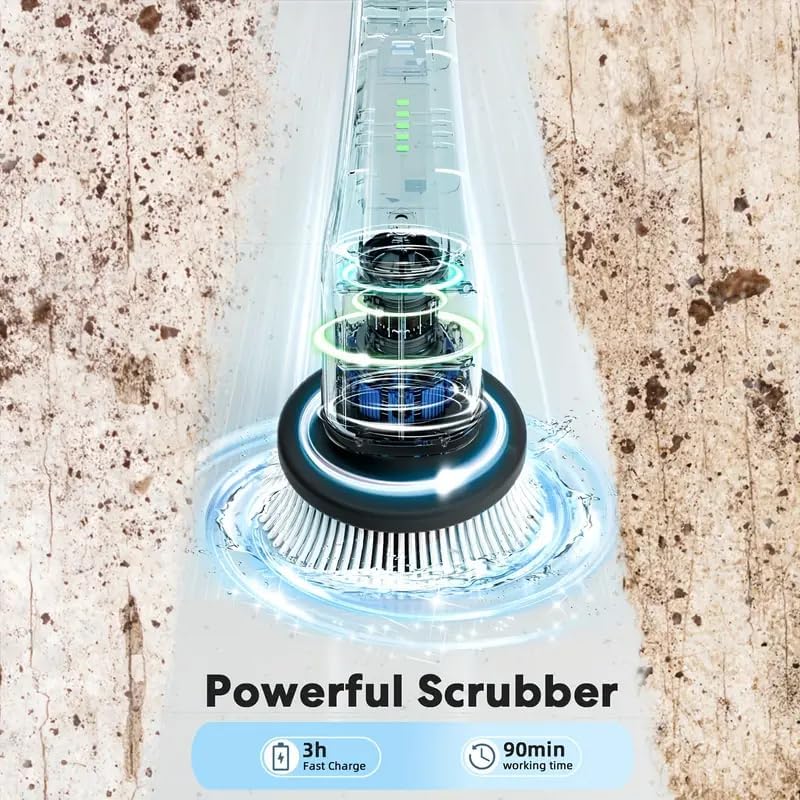 Cepillo Limpiador Eléctrico Inalámbrico, Cepillo para Ducha con 8 Cabezas Intercambiables, 5 Velocidades Ajustables para Piso, Baño, Ducha y Más, - imagen 7