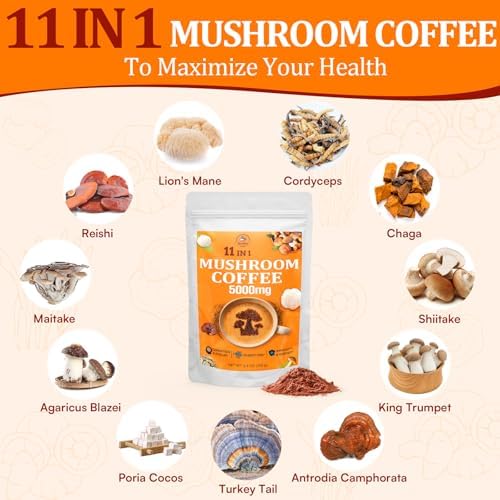 Café de Hongos Orgánico - Suplemento de 11 Hongos Superfood, Incluye Melena de León, Reishi, Chaga, Cordyceps y Adaptógenos - 5.3oz - imagen 4