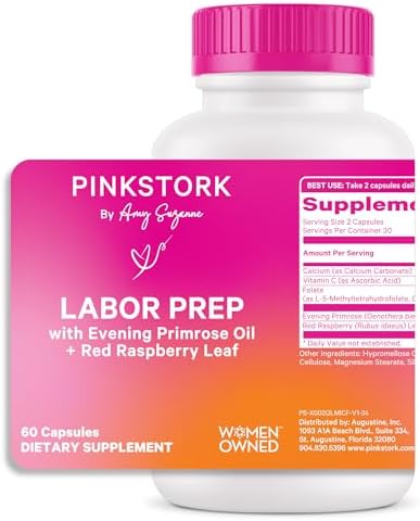 Suplemento de Preparación para el Trabajo de Parto Pink Stork – Aceite de Onagra y Hoja de Frambuesa Roja para el Tercer Trimestre, Apoyo Suave para - imagen 1