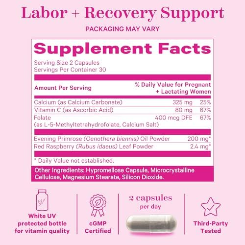 Suplemento de Preparación para el Trabajo de Parto Pink Stork – Aceite de Onagra y Hoja de Frambuesa Roja para el Tercer Trimestre, Apoyo Suave para - imagen 4