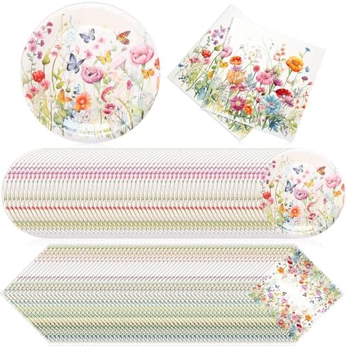Platos desechables de papel Zhehao de 7 pulgadas con flores, 120 piezas, para postres y decoración de fiestas de cumpleaños y bodas - imagen 1