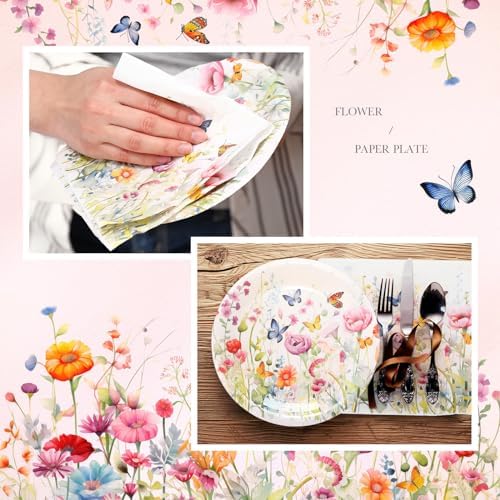 Platos desechables de papel Zhehao de 7 pulgadas con flores, 120 piezas, para postres y decoración de fiestas de cumpleaños y bodas - imagen 4