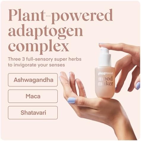 Aceite de Intimidad Playground Mood Maker, Mejora Orgánica del Placer con Ashwagandha, Reishi y Cordyceps, Hidratante y Portátil, 1 Onza Fl. - imagen 4