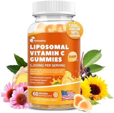 Gomitas de Vitamina C Liposomal para Adultos, 1200mg, Suplemento Masticable con Saúco, Zinc, Hierro y Ácido Fólico - Apoyo Inmunológico, Energía y - imagen 1