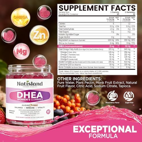 Suplemento de DHEA para Mujeres, DHEA 50mg con Omega-3, Magnesio y Antioxidantes, Apoya el Equilibrio Hormonal, Envejecimiento Saludable, Inmunidad y - imagen 2