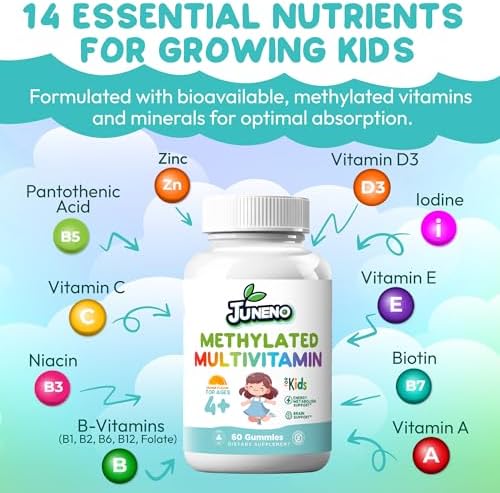 Gomitas Multivitamínicas Methylated Juneno para Niños - Suplemento de Soporte MTHFR con Complejo B, Folato 5-MTHF, Vitaminas A, C, D3, E - Veganas, - imagen 4
