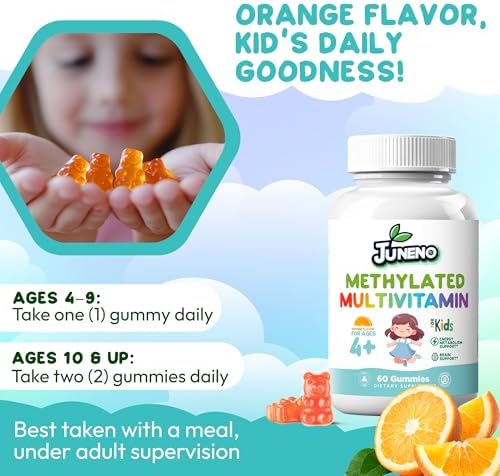 Gomitas Multivitamínicas Methylated Juneno para Niños - Suplemento de Soporte MTHFR con Complejo B, Folato 5-MTHF, Vitaminas A, C, D3, E - Veganas, - imagen 5