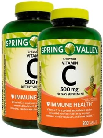 Spring Valley, Vitamina C 500mg, Sabor Frutas Tropicales, 200 Tabletas Masticables, Suplemento Dietético + Organizador de Pastillas de 7 Días - imagen 1