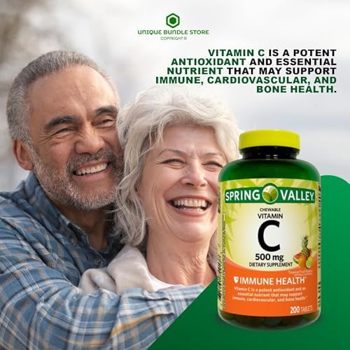 Spring Valley, Vitamina C 500mg, Sabor Frutas Tropicales, 200 Tabletas Masticables, Suplemento Dietético + Organizador de Pastillas de 7 Días - imagen 2