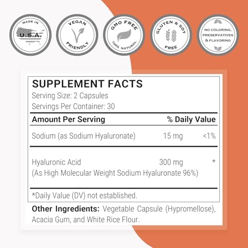 Suplemento de Ácido Hialurónico Supersmart 300mg al Día (Hialuronato de Sodio) - Alta Peso Molecular 1.2 Millones de Dalton - 60 Cápsulas - imagen 4