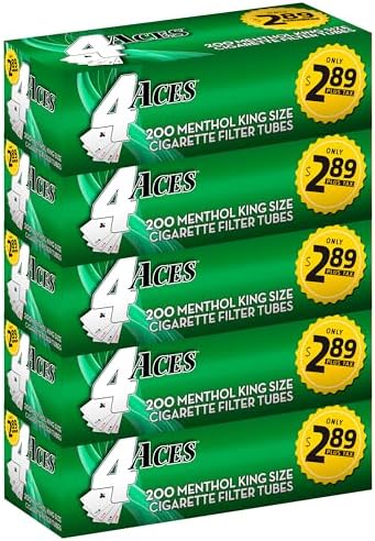 Tuberías de Cigarrillos 4 Aces con Sabor a Mentol - Tamaño King Size - Paquete de 5 con 200 Tuberías Cada Uno - imagen 1