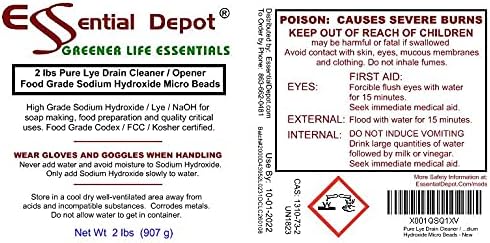 Limpiador/Abridor de Drenaje Essential Depot, 2 lbs. Hidróxido de Sodio Grado Alimenticio en Micro Perlas - Envase HDPE con Tapa Resellable a Prueba - imagen 6