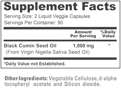 Aceite de Semilla de Nigella Sativa NusaPure 1,000 mg por Porción - 180 Cápsulas Blandas (No GMO, Vegetariano y Vegano) Prensado en Frío, Libre de - imagen 4