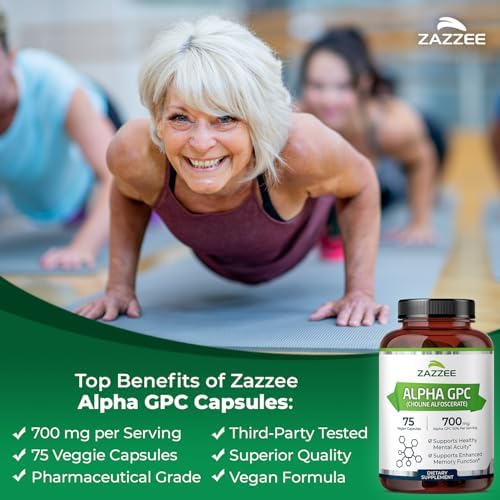 Zazzee Alpha GPC Colina Extra Fuerte, 700 mg por Porción, 75 Cápsulas Veganas, 100% Pura Grado Farmacéutico, Estándar de Potencia y Pureza, Natural y - imagen 4