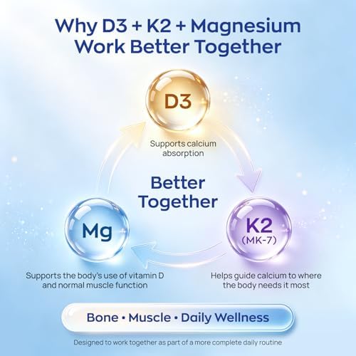 Suplemento de Vitamina D3 K2 y Magnesio UBIOSKA – 5000 IU D3 + MK-7 K2 con Magnesio de 8 Formas (Glicinato, Taurato, Malato) para Sueño Tranquilo, - imagen 2