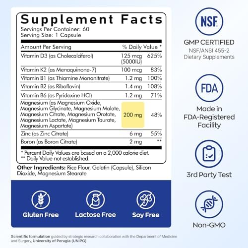 Suplemento de Vitamina D3 K2 y Magnesio UBIOSKA – 5000 IU D3 + MK-7 K2 con Magnesio de 8 Formas (Glicinato, Taurato, Malato) para Sueño Tranquilo, - imagen 7