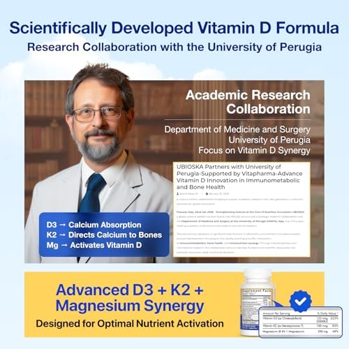 Suplemento de Vitamina D3 K2 y Magnesio UBIOSKA – 5000 IU D3 + MK-7 K2 con Magnesio de 8 Formas (Glicinato, Taurato, Malato) para Sueño Tranquilo, - imagen 8
