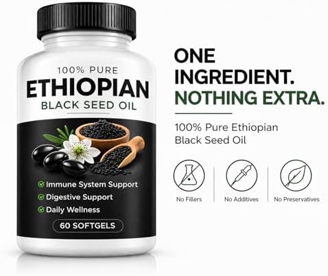 Cápsulas de Aceite de Semilla Negra Etíope Fable con 4.64% de Timoquinona – Suplemento Alto en Timoquinona para Inmunidad, Digestión y Bienestar - imagen 4