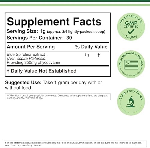 Polvo de Espirulina Azul - Contenido Máximo de 35% de Ficocianina, Superalimento en Polvo de Algas Verdeazuladas, Ideal para Smoothies y Bebidas de - imagen 2