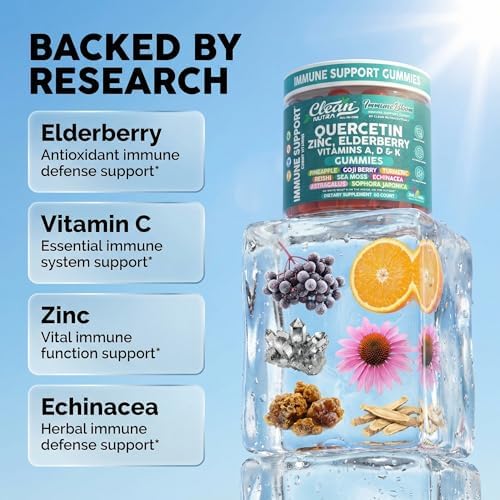 Gomitas de Inmunidad Clean Quercetin con Elderberry | Suplemento de Zinc, Vitamina K2, D3, A, Bromelina, Goji, Cúrcuma, Musgo Marino, Equinácea, - imagen 3