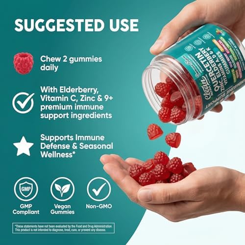 Gomitas de Inmunidad Clean Quercetin con Elderberry | Suplemento de Zinc, Vitamina K2, D3, A, Bromelina, Goji, Cúrcuma, Musgo Marino, Equinácea, - imagen 6