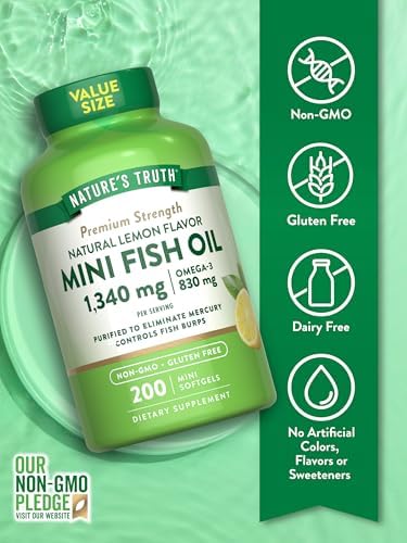 Aceite de Pescado Omega 3 de Nature's Truth | 1340 mg | 200 Mini Cápsulas Blandas | Sabor a Limón Sin Eructos | Suplemento Sin OGM y Sin Gluten - imagen 3