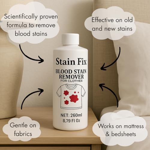 Removedor de Manchas de Sangre Stain Fix para Ropa (8.79oz) - Elimina Manchas de Sangre y Menstruación de Ropa, Colchones y Sábanas - Fórmula - imagen 2