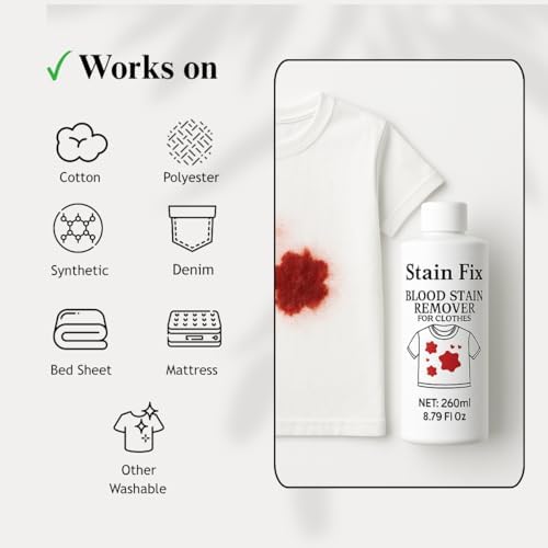 Removedor de Manchas de Sangre Stain Fix para Ropa (8.79oz) - Elimina Manchas de Sangre y Menstruación de Ropa, Colchones y Sábanas - Fórmula - imagen 3