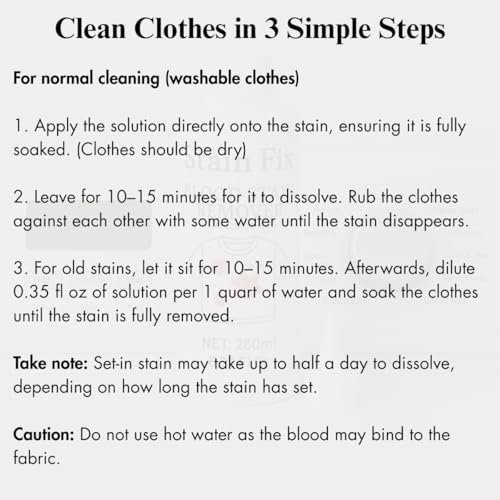 Removedor de Manchas de Sangre Stain Fix para Ropa (8.79oz) - Elimina Manchas de Sangre y Menstruación de Ropa, Colchones y Sábanas - Fórmula - imagen 5