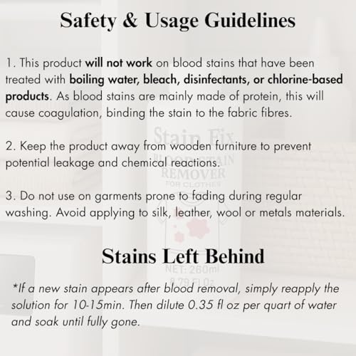 Removedor de Manchas de Sangre Stain Fix para Ropa (8.79oz) - Elimina Manchas de Sangre y Menstruación de Ropa, Colchones y Sábanas - Fórmula - imagen 7