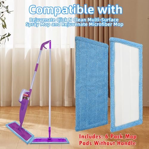 Paquete de 6 Almohadillas de Microfibra Reutilizables para Mop Rejuvenate, Compatibles con Mop Multi-Superficie Click N Clean, Refill Lavable para - imagen 2