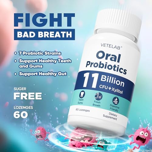 Probioticos Orales VeteLab para Mal Aliento - 11 Mil Millones de CFU, 60 Pastillas Masticables para Dientes, Encías y Salud Digestiva - imagen 2