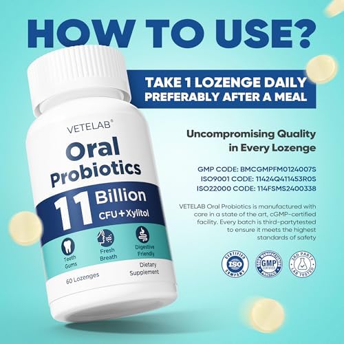 Probioticos Orales VeteLab para Mal Aliento - 11 Mil Millones de CFU, 60 Pastillas Masticables para Dientes, Encías y Salud Digestiva - imagen 6