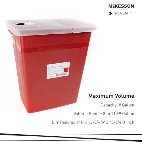 Contenedor de Puntas McKesson Prevent, Biohazard, Tapa con Cerradura, Rojo, 8 gal, 13 3/4 in x 13 3/4 in x 14 in - imagen 2
