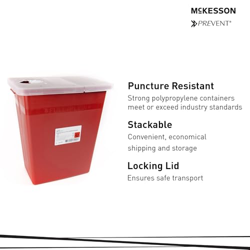 Contenedor de Puntas McKesson Prevent, Biohazard, Tapa con Cerradura, Rojo, 8 gal, 13 3/4 in x 13 3/4 in x 14 in - imagen 4