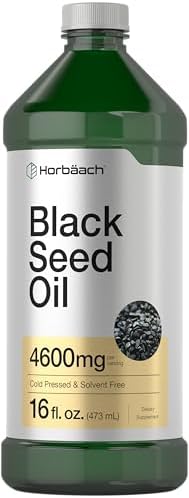 Aceite de Semilla Negra Horbäach Líquido | 16oz | 4600mg | Suplemento de Nigella Sativa Prensado en Frío | Omega 6 y 9 | Vegetariano, Sin OGM, Sin - imagen 1