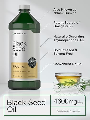 Aceite de Semilla Negra Horbäach Líquido | 16oz | 4600mg | Suplemento de Nigella Sativa Prensado en Frío | Omega 6 y 9 | Vegetariano, Sin OGM, Sin - imagen 4