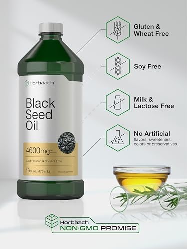 Aceite de Semilla Negra Horbäach Líquido | 16oz | 4600mg | Suplemento de Nigella Sativa Prensado en Frío | Omega 6 y 9 | Vegetariano, Sin OGM, Sin - imagen 5