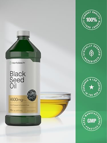 Aceite de Semilla Negra Horbäach Líquido | 16oz | 4600mg | Suplemento de Nigella Sativa Prensado en Frío | Omega 6 y 9 | Vegetariano, Sin OGM, Sin - imagen 7