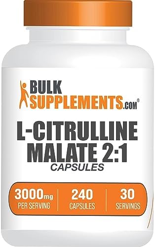 Cápsulas de L-Citrulina Malato BulkSupplements.com - Suplemento de Óxido Nítrico 2:1, Libre de Gluten, 8 Cápsulas por Porción (3000mg), 240 Contenido - imagen 1
