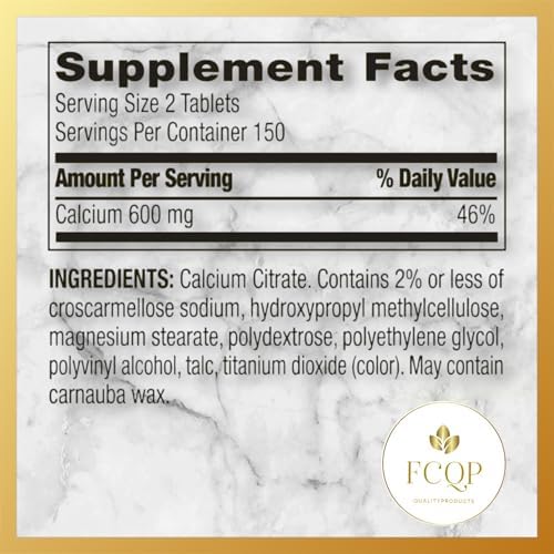 Suplemento de Calcio Citrato FCQP Spring Valley, 600mg, 300 Tabletas para la Salud Ósea - imagen 3