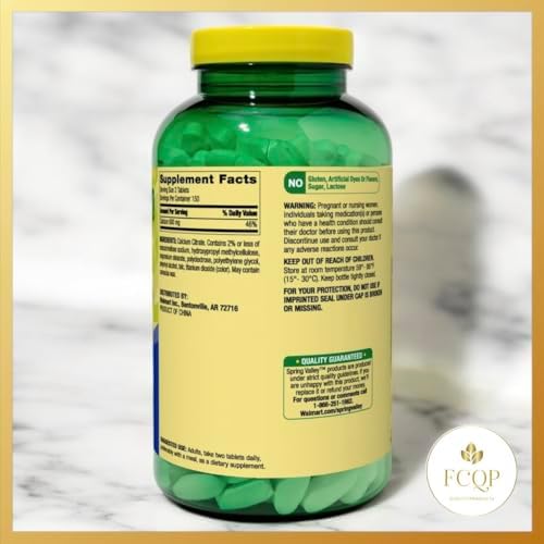 Suplemento de Calcio Citrato FCQP Spring Valley, 600mg, 300 Tabletas para la Salud Ósea - imagen 5