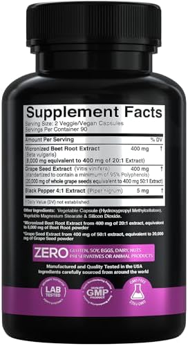 Extracto de Remolacha y Semilla de Uva X Gold – Aumentador de Óxido Nítrico para Flujo Sanguíneo, Energía y Resistencia – 180 Cápsulas Veganas y No - imagen 2